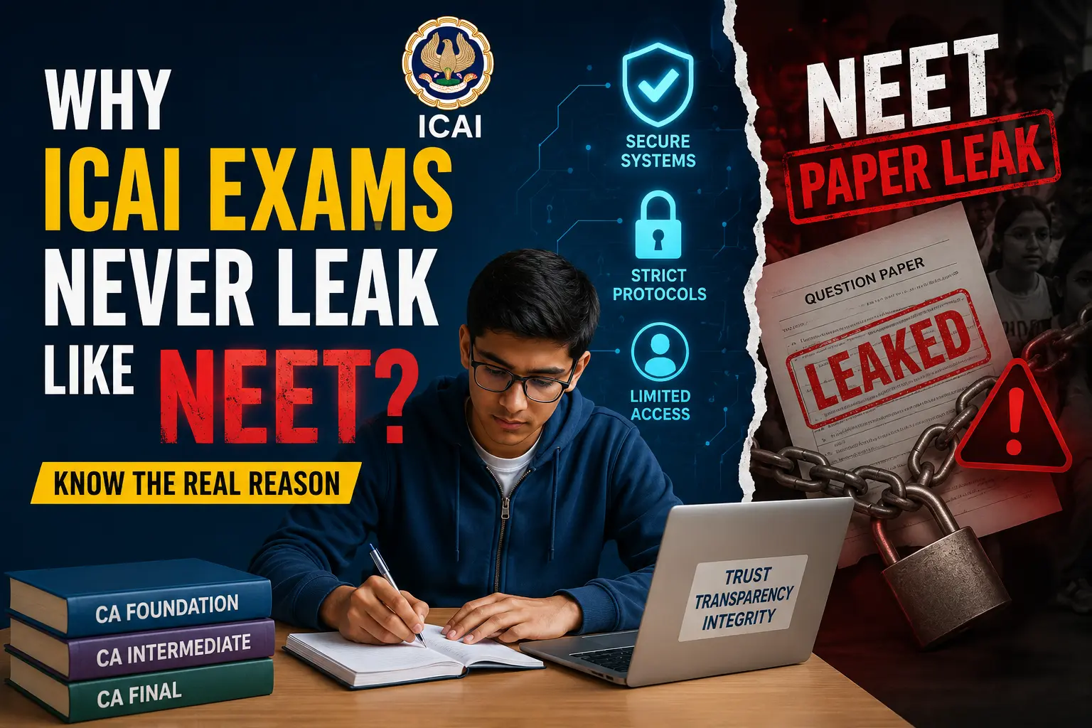 Read more about the article Why ICAI Exams Never Leak Like NEET? Know the Real Reason